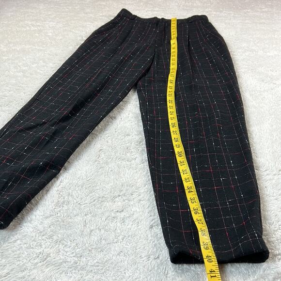 Vintage wool blend black check mark pleated front tapered dress pants, size 11 - Picture 4 of 8